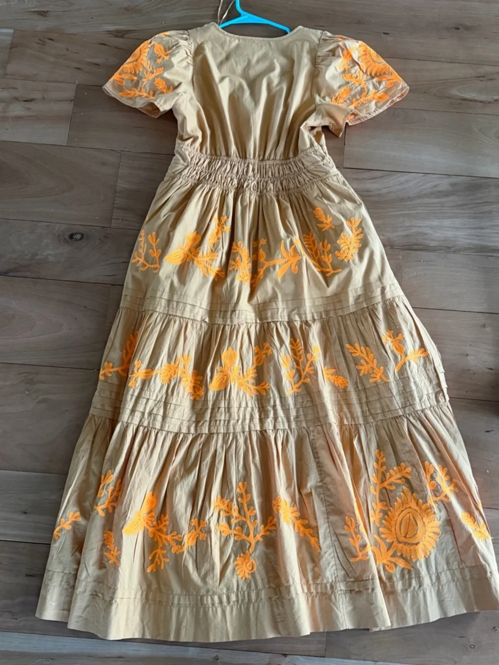 Anthropologie Women's Somerset Pleated Orange Embroidered Floral Maxi Dress XSP - Picture 9 of 16
